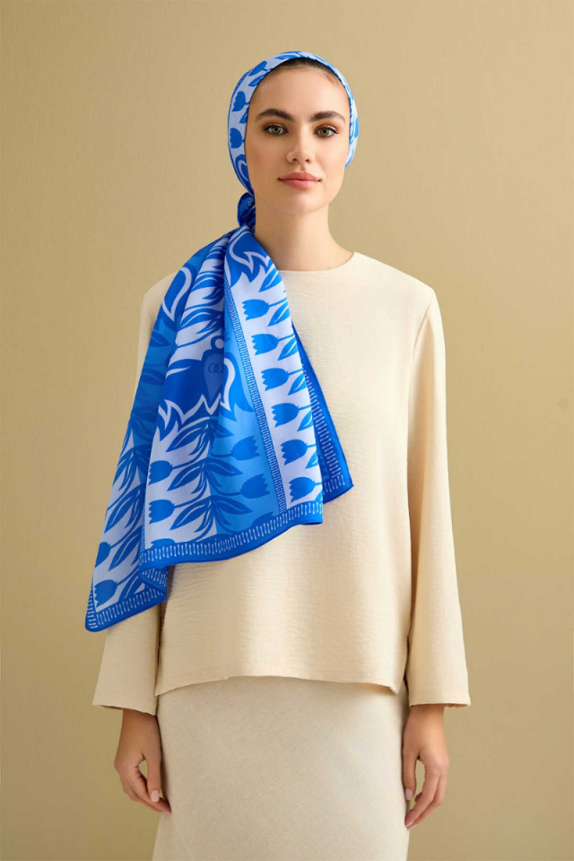 Imannoor Tulip Road Blue Cotton Voile Shawl 70x200