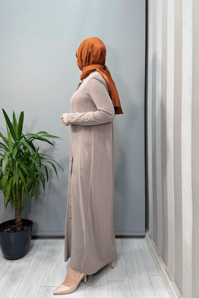 Miss Dalida Dik Yaka Düğme Detaylı Elbise Mink T25Y-4023