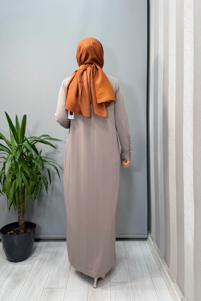 Miss Dalida Dik Yaka Düğme Detaylı Elbise Mink T25Y-4023