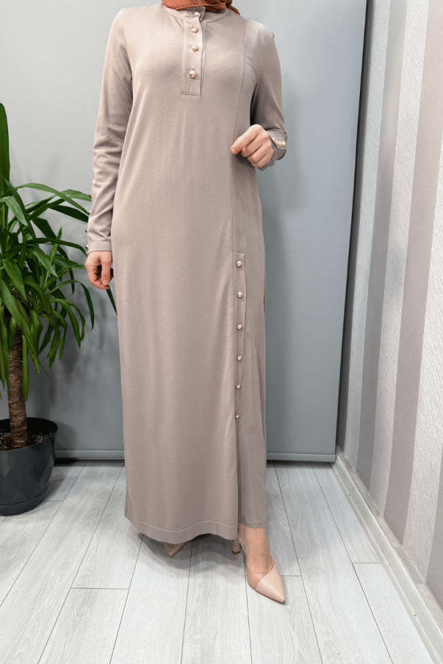Miss Dalida Dik Yaka Düğme Detaylı Elbise Mink T25Y-4023