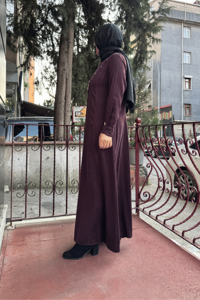 Miss Dalida Renkli Düğmeli Cupro Elbise Bordo T25K-4001