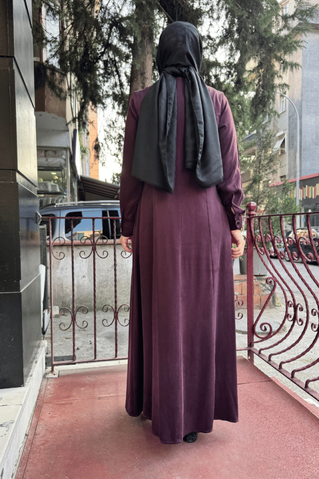 Miss Dalida Renkli Düğmeli Cupro Elbise Bordo T25K-4001