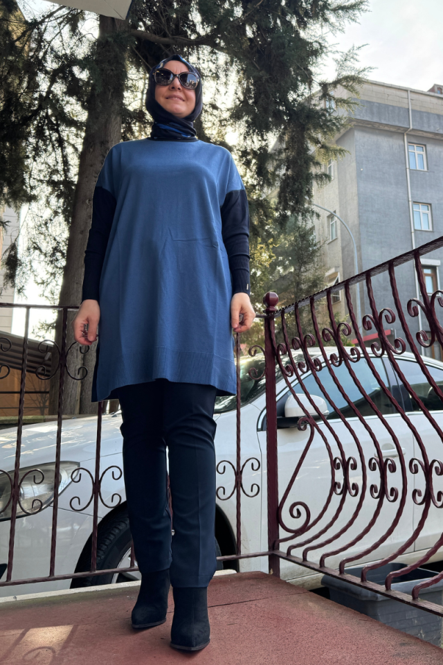 İnvee Yarım Boğazlı Triko Tunik İndigo 6862
