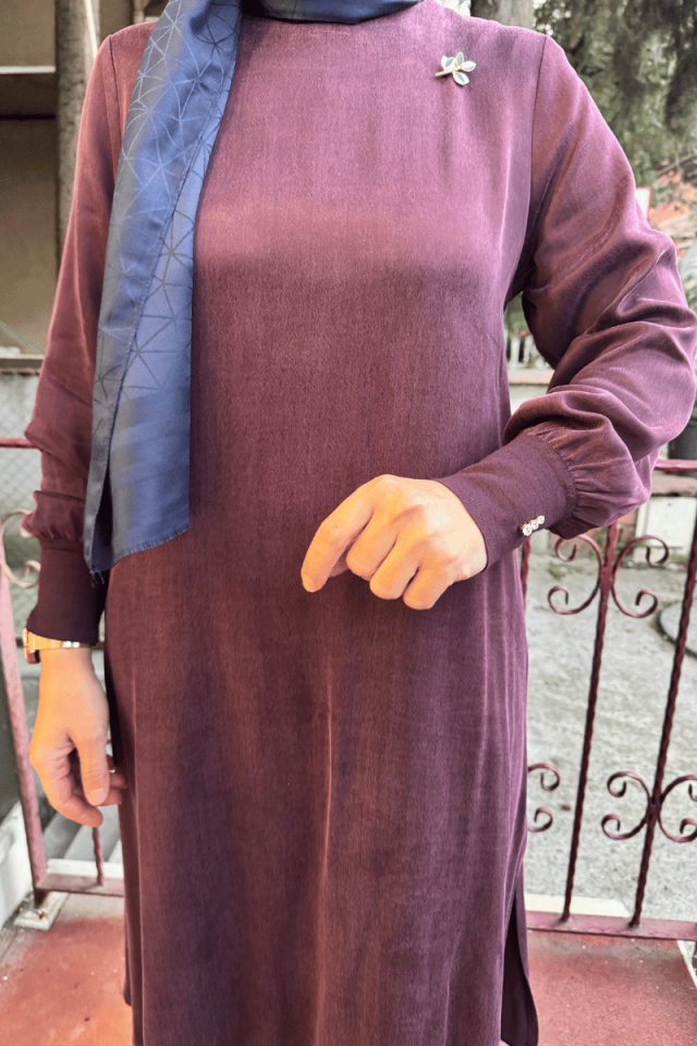 Miss Dalida A Kesim Cupro Tunik Bordo T25K-6004