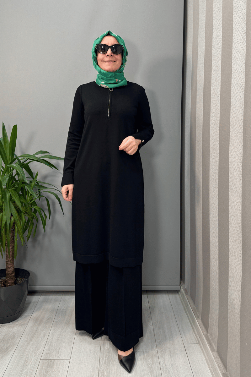 Miss Dalida Fermuar Detaylı Triko Tunik Siyah T25Y-6017