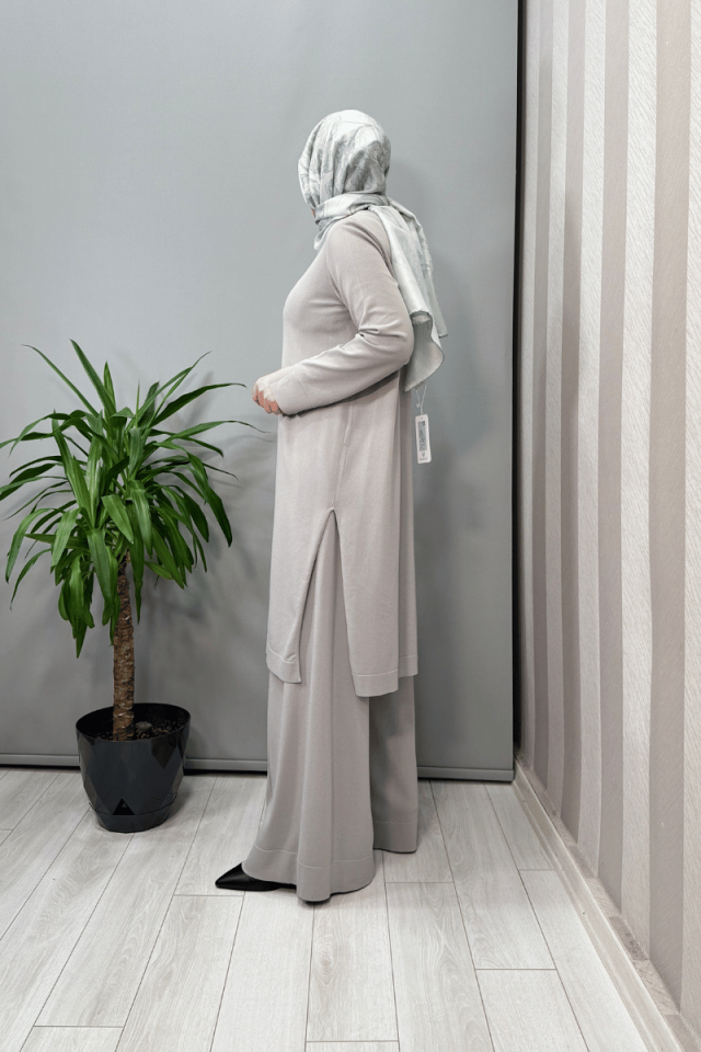 Miss Dalida Fermuar Detaylı Triko Tunik Gri T25Y-6017