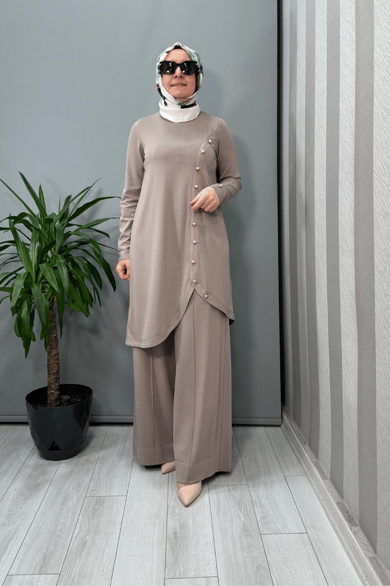 Miss Dalida Önü Düğme Detaylı Triko Tunik Mink T25Y-6012