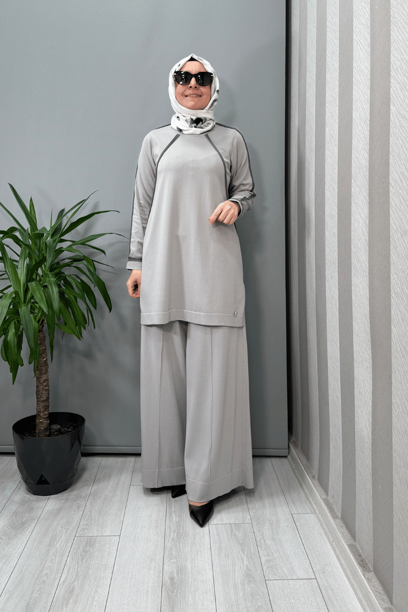 Miss Dalida Tiktak Detaylı Triko Tunik Gri T25Y-6030