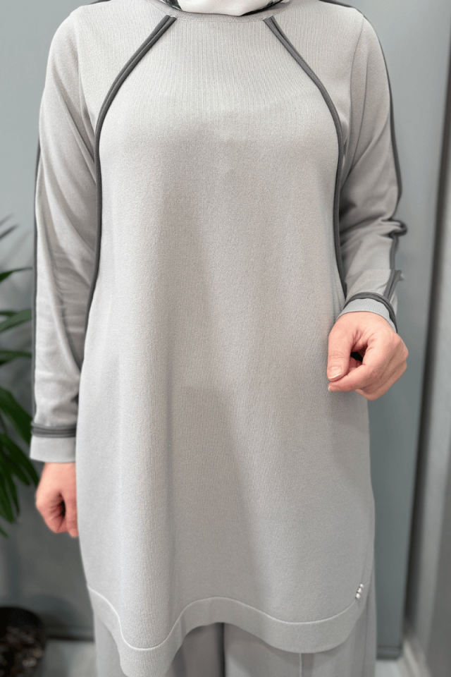 Miss Dalida Tiktak Detaylı Triko Tunik Gri T25Y-6030