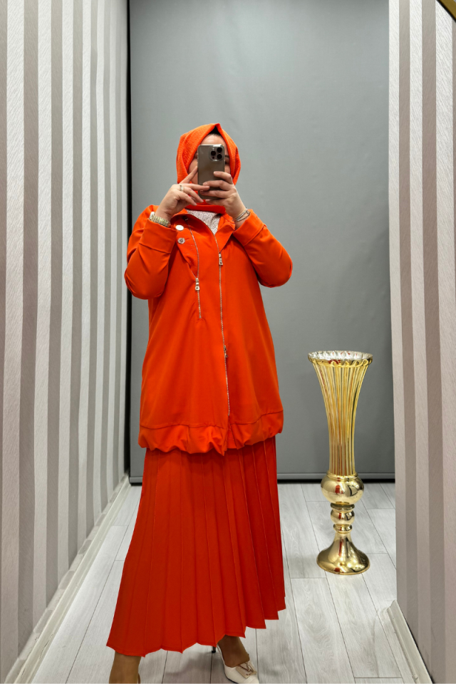 Misswhence Fermuar Detaylı Ceket Oranj 35312