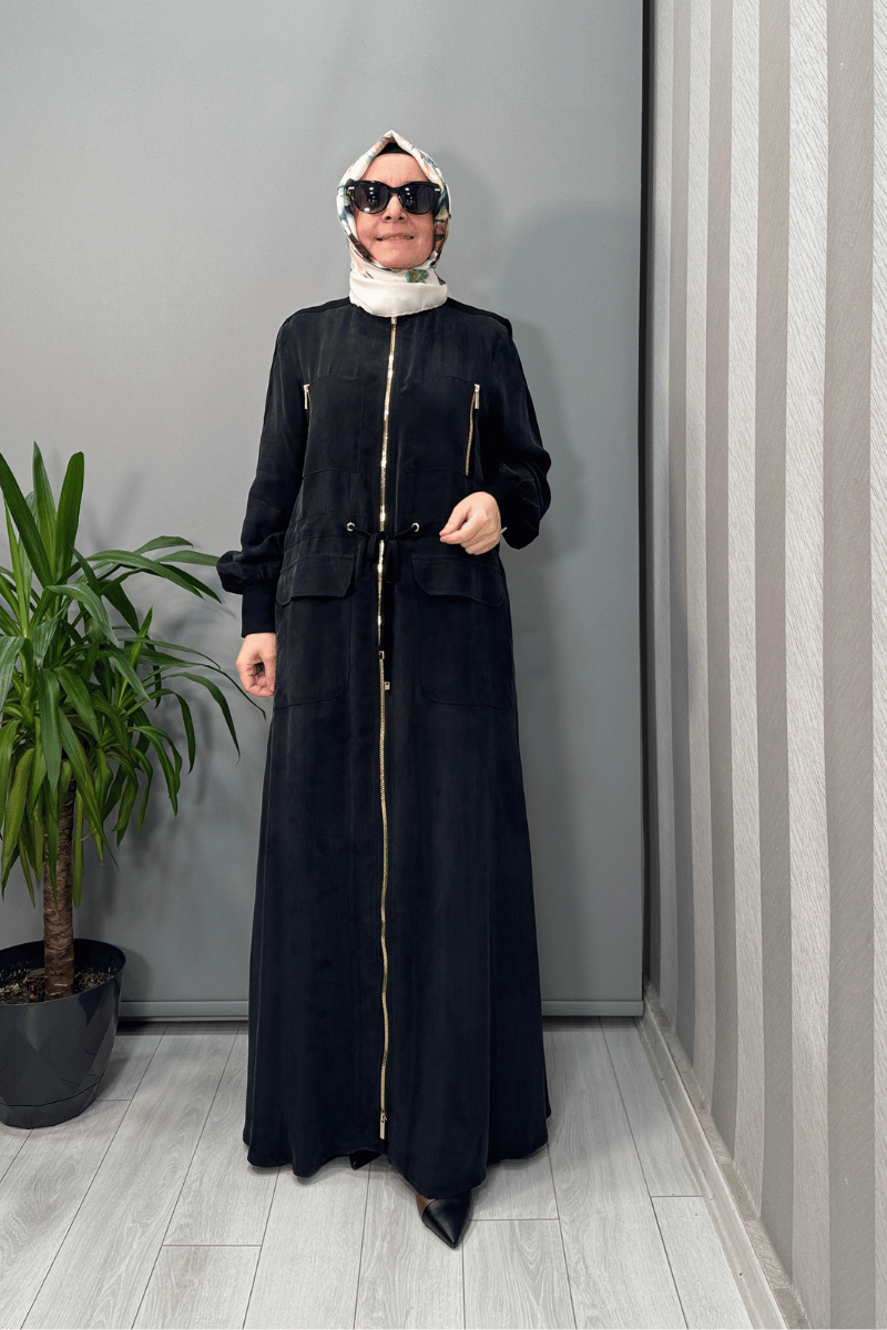 Miss Dalida Beli Büzgülü Cepli Cupro Kap Siyah T25Y-8013