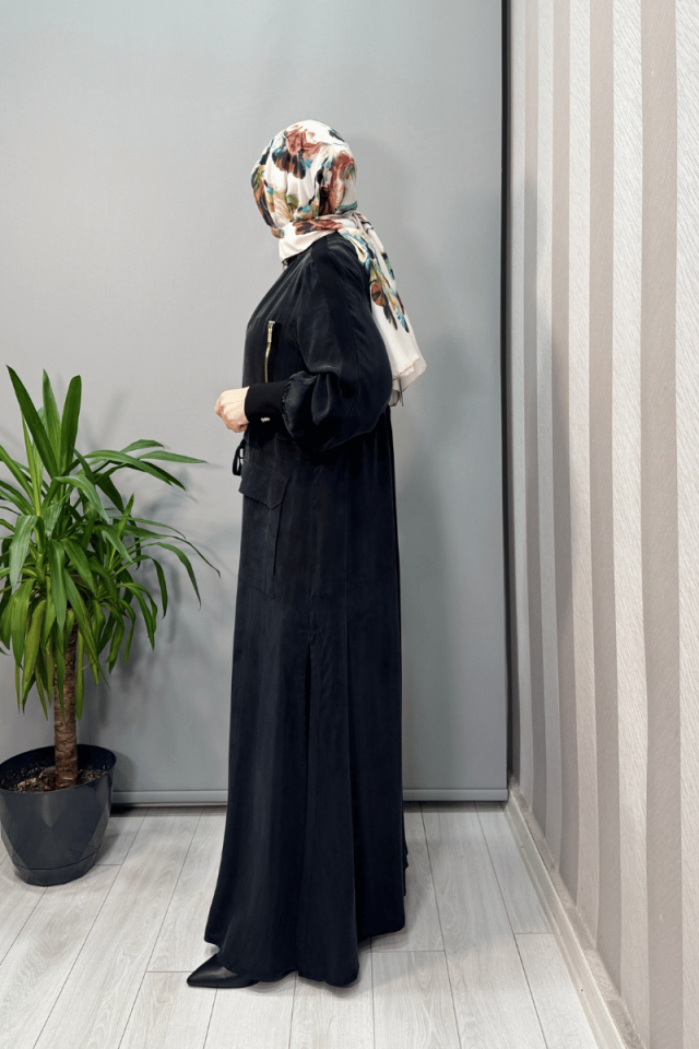 Miss Dalida Beli Büzgülü Cepli Cupro Kap Siyah T25Y-8013
