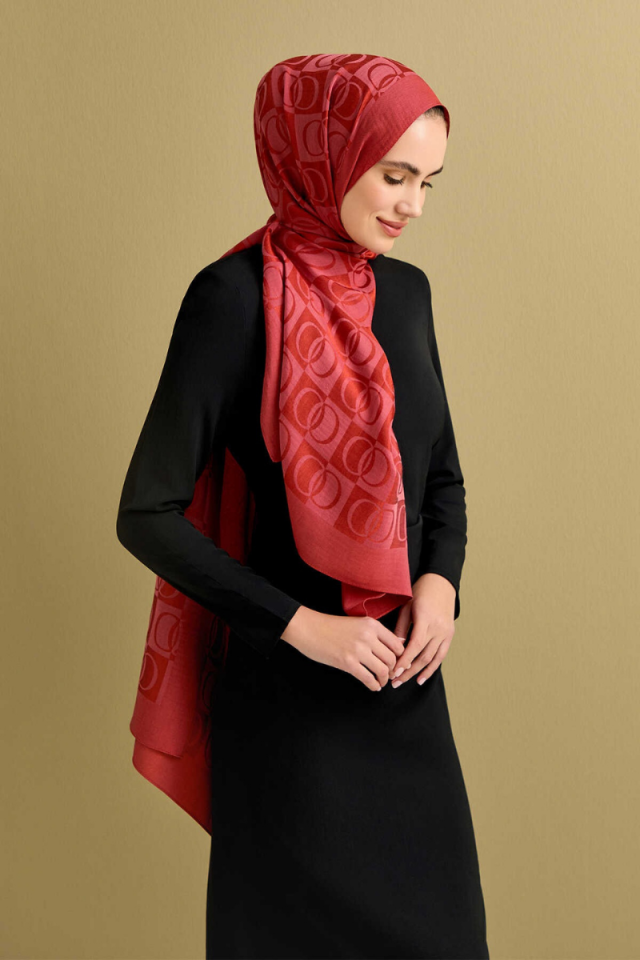 İmannoor Dama Desen Kiremit Naia Pamuk Şal 70x200