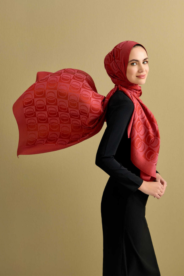 İmannoor Dama Desen Kiremit Naia Pamuk Şal 70x200