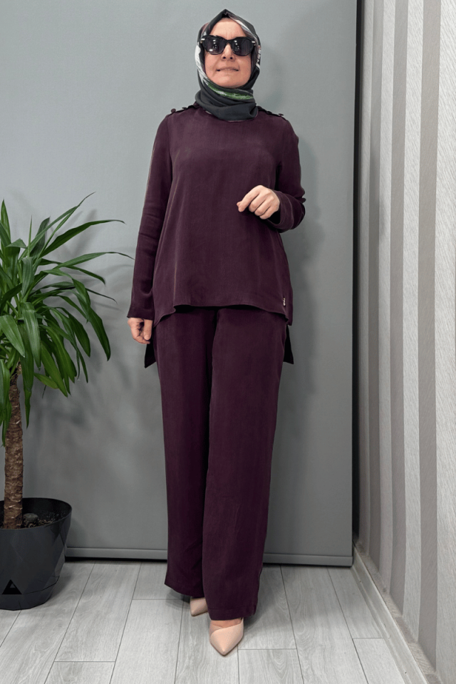 Miss Dalida Omuz Düğme Detaylı Bluz Bordo T25Y-6067