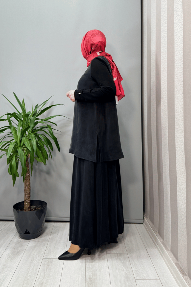 Miss Dalida Yakası Fermuarlı Cupro Tunik Siyah T25Y-6061