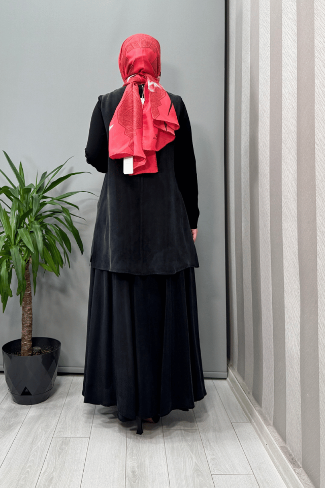 Miss Dalida Yakası Fermuarlı Cupro Tunik Siyah T25Y-6061