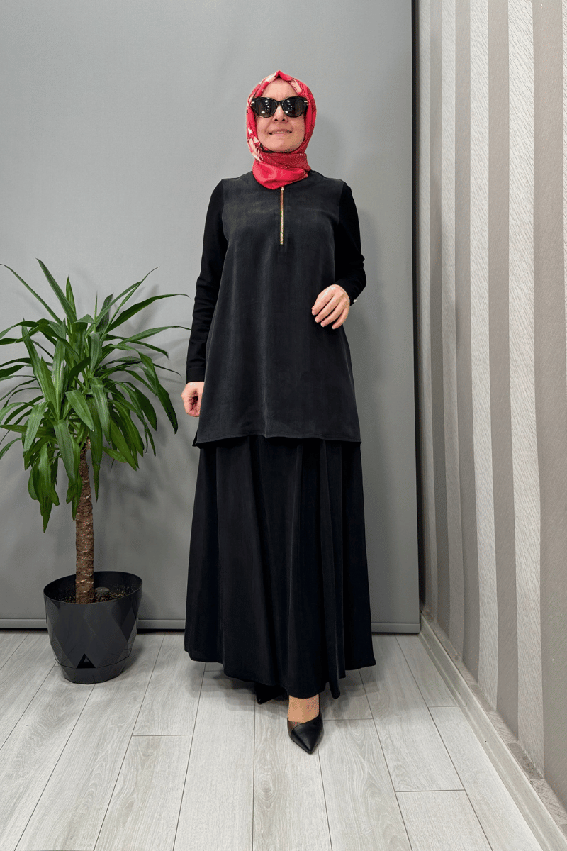 Miss Dalida Fermuarlı Kloş Etek Siyah T25Y-2003