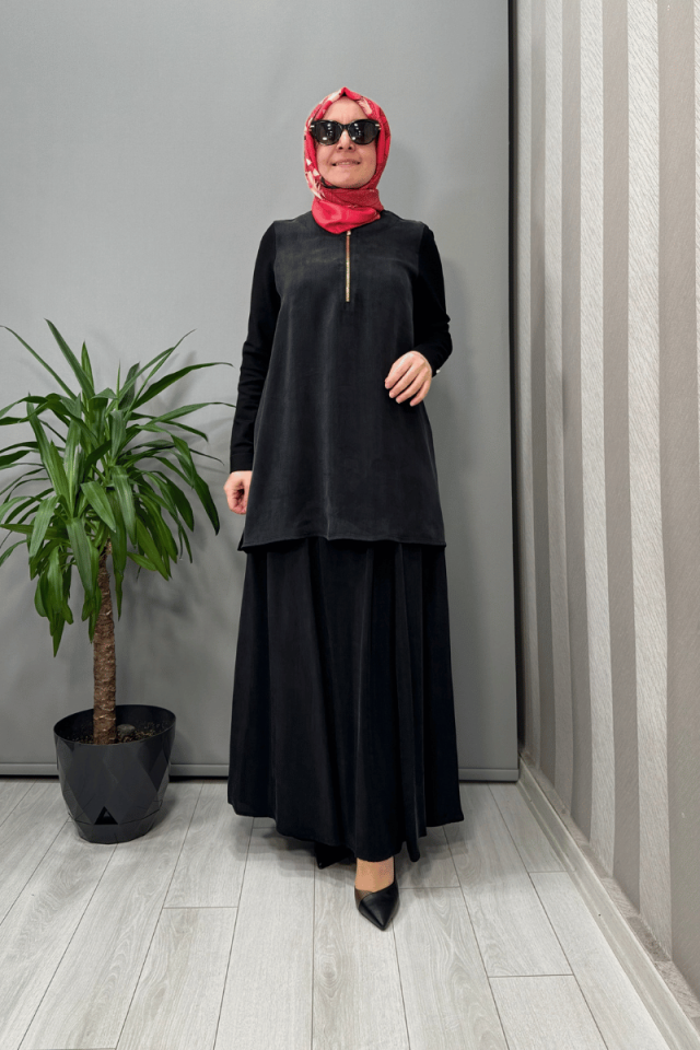 Miss Dalida Fermuarlı Kloş Etek Siyah T25Y-2003