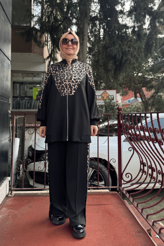 Ghisa Leopar Detaylı Takım Siyah 25YGSTKM4860