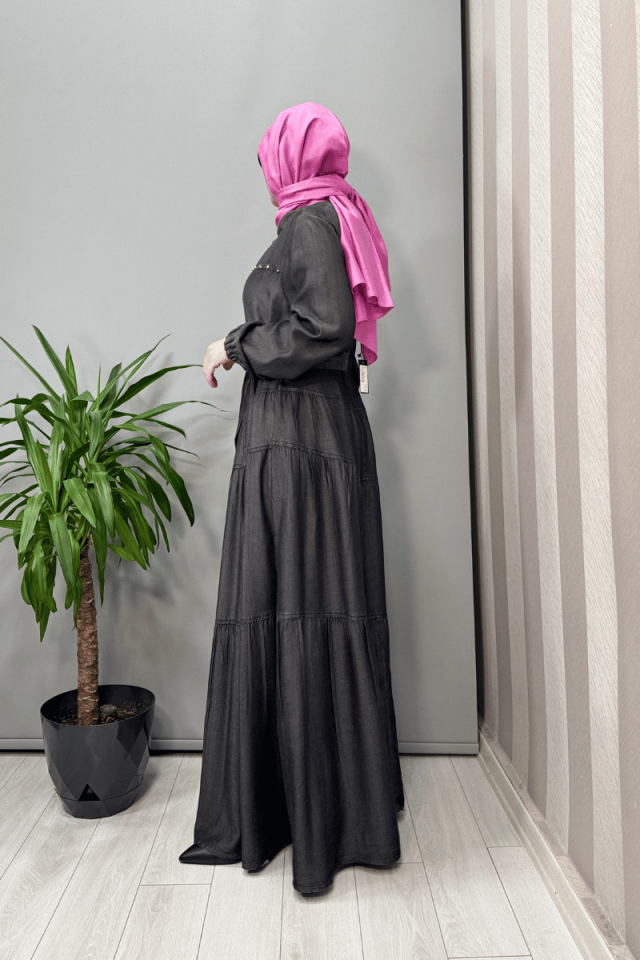 Misswhence Çıtçıtlı Tensel Kot Elbise Gri 37842