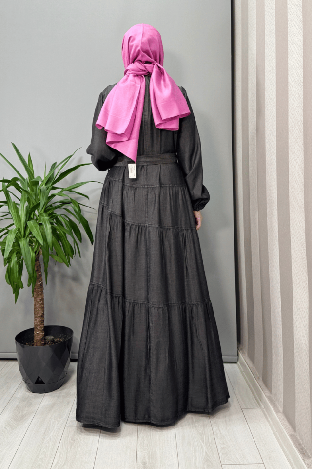 Misswhence Çıtçıtlı Tensel Kot Elbise Gri 37842