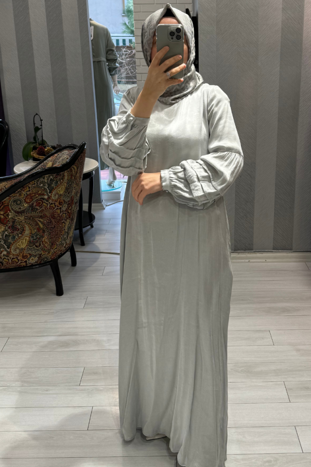Almarwah Cupra İpek Elbise Gri 303755