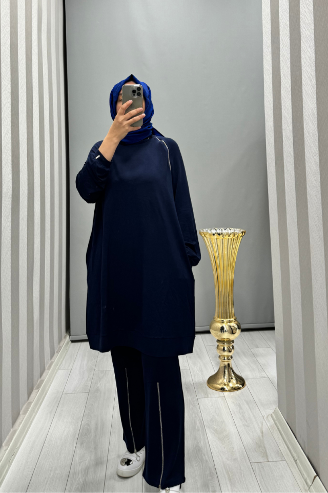 Invee Zippered Tracksuit Navy Blue 6956