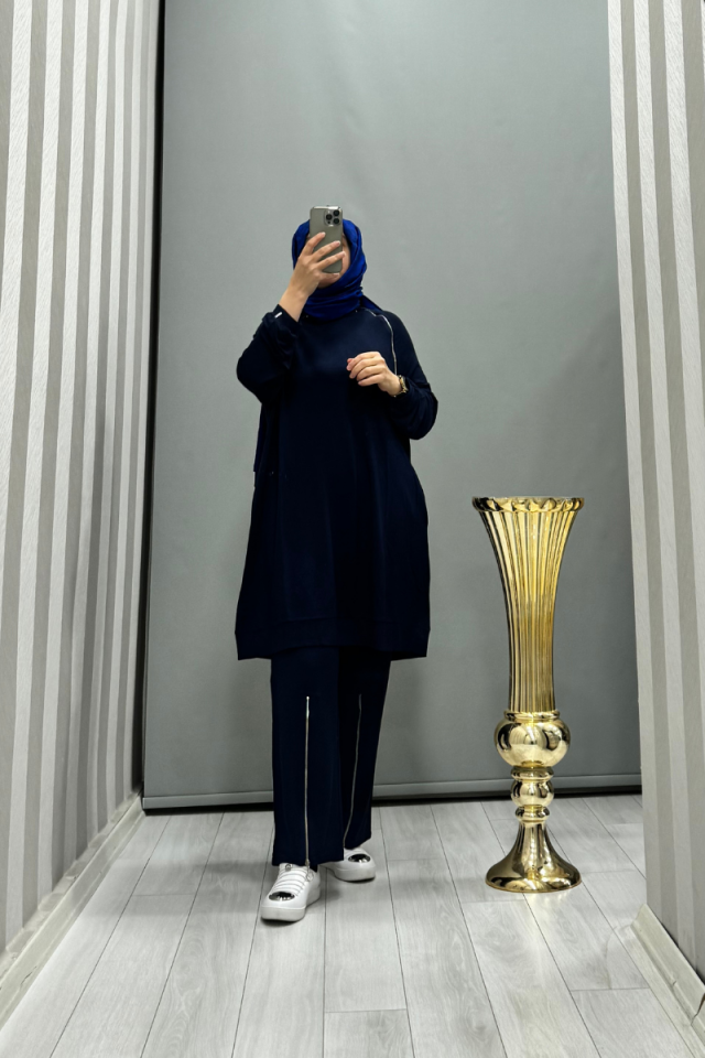 Invee Zippered Tracksuit Navy Blue 6956