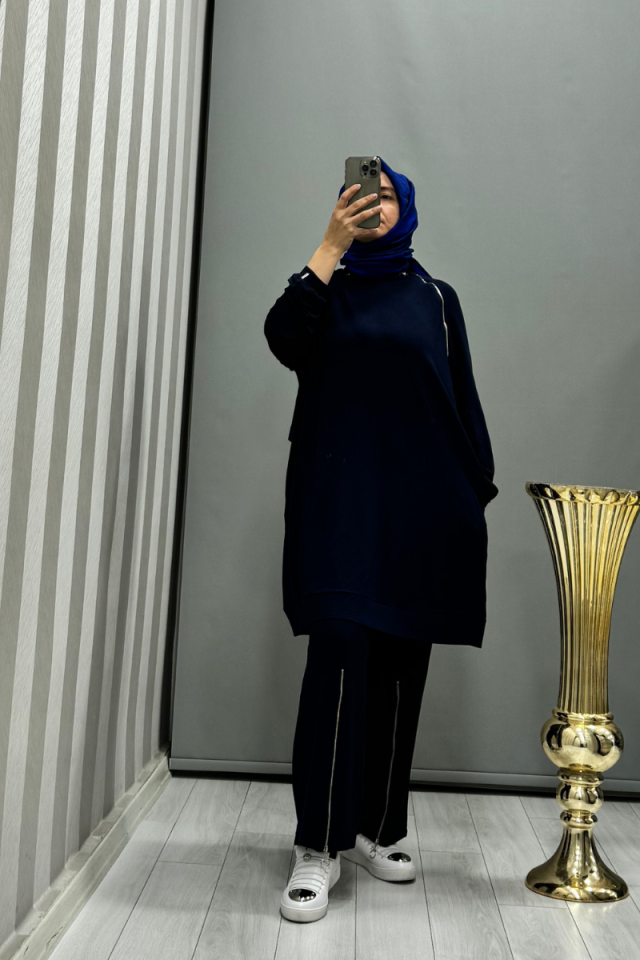 Invee Zippered Tracksuit Navy Blue 6956