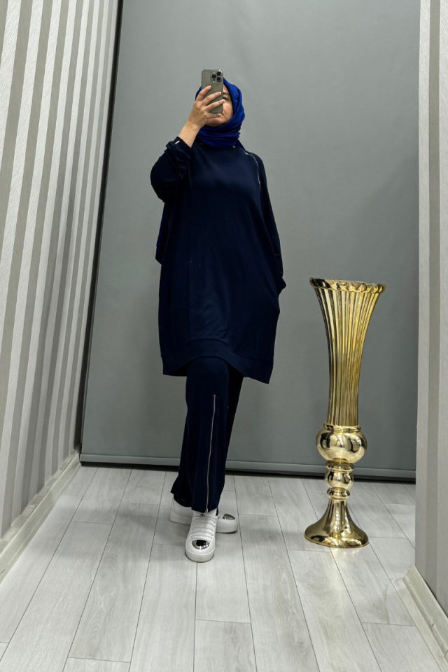 Invee Zippered Tracksuit Navy Blue 6956