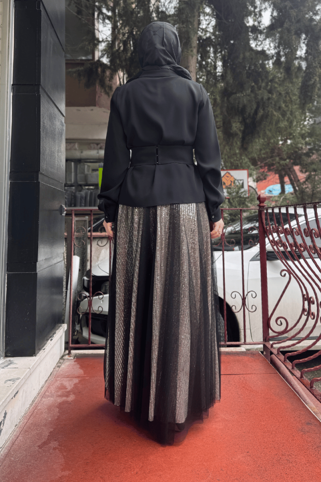 Almarwah Bluz Etek Takım Bej/Siyah 90212