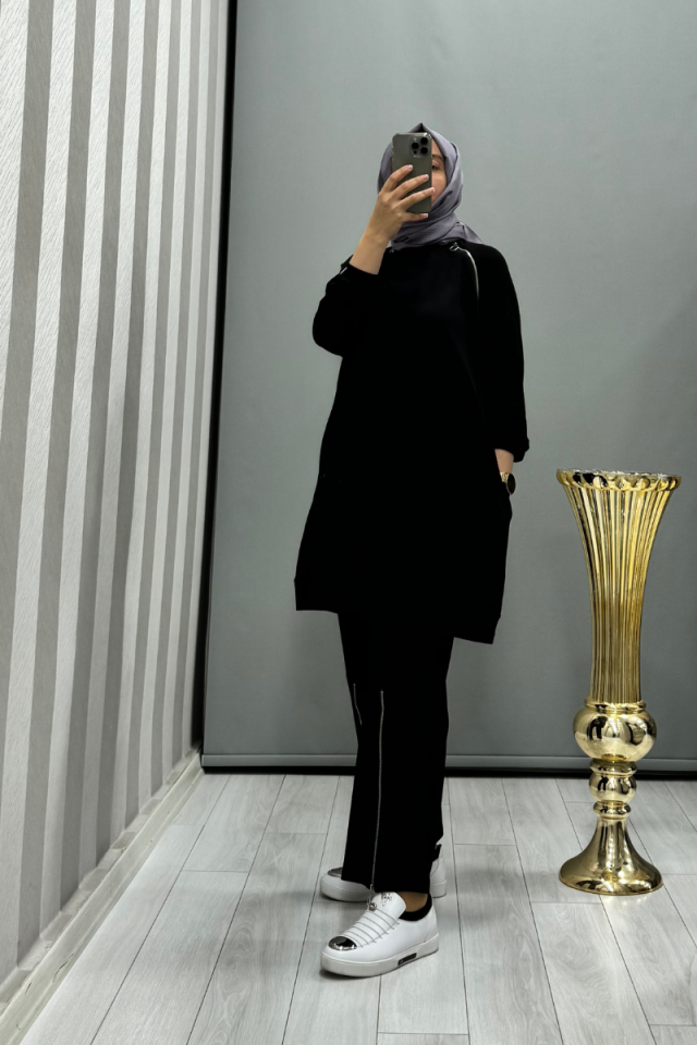 İnvee Fermuarlı Eşofman Takımı Siyah 6956