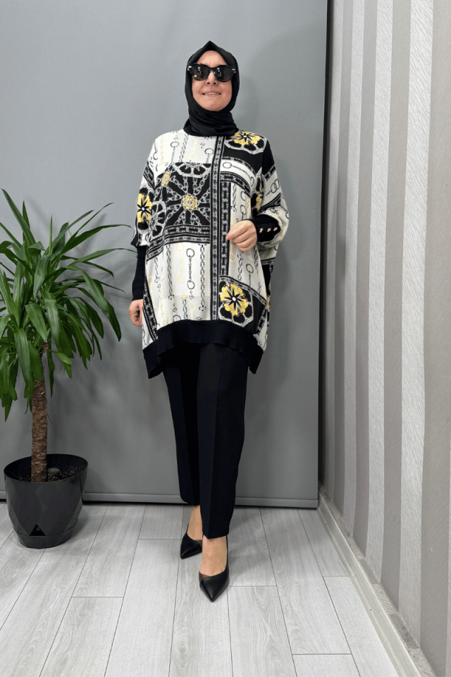Ghisa Desenli Tunik Siyah-Sarı 25YÖRTNK4016
