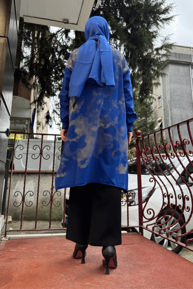 MissWhence Baskılı Triko Tunik Saks 36021