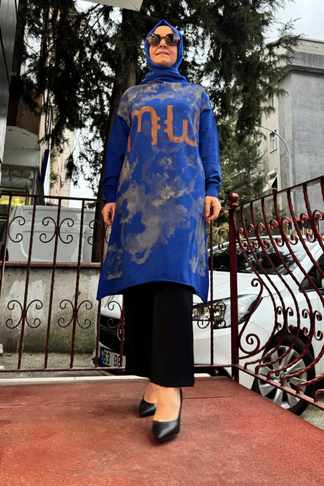 MissWhence Baskılı Triko Tunik Saks 36021